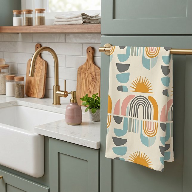 Sommar boho-scandi minimalistiskt mönster kökshandduk (Skapare uppladdad)