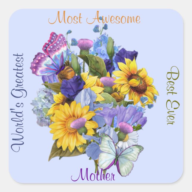Sommar Bouquet - Mamma Fyrkantigt Klistermärke (Framsida)