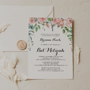 Sommar Breeze Blommigt Calligraphy Bat mitzvah Inbjudningar