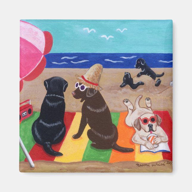 Sommar Breeze Labradors Painting Magnet (Framsidan)
