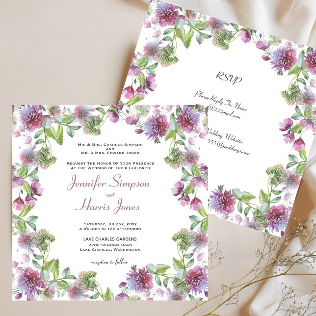 Sommar Bröllop Lila Blommig Inbjudningar (Soft Purple Summer Floral Wedding Invitation)
