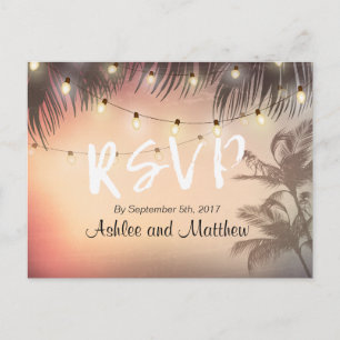 Sommar Bröllop String Ljus Handflatan Träd OSA Rep Inbjudan Vykort