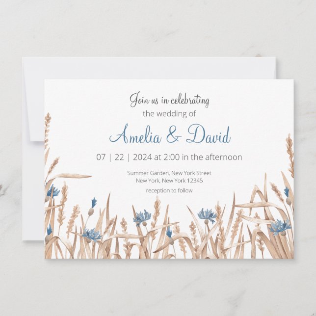 Sommar Bröllop Wildblommor Minimalist Bröllop Inbjudningar (Framsida)