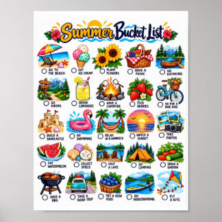 Sommar Bucket List - Roliga Aktiviteter Checklista Poster