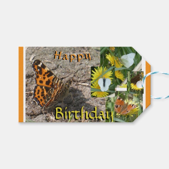 Sommar Butterflies Collage Birthday Gift Märkre Presentetikett (Framsidan (Horisontell))