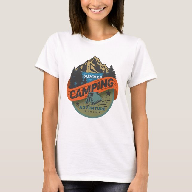 Sommar Camping Äventyr Begins T Shirt (Framsida)