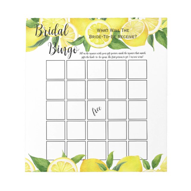 Sommar Citron Citrus Bröllopsdusch Bingo Partyspel Anteckningsblock (Framsida)