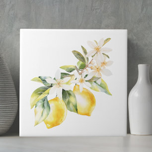 Sommar Citron och Blommor Botanisk Trädgren Kakelplatta