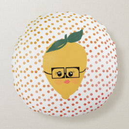 Sommar Citron Serieteckning Handritad Doodle  Rund Kudde