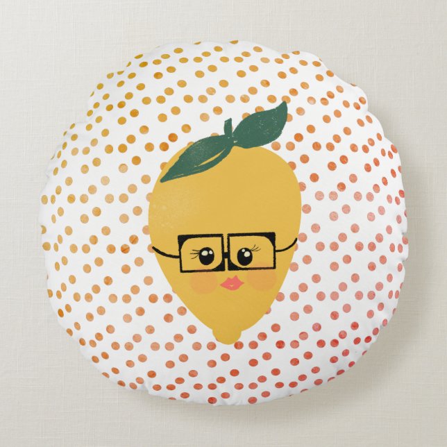 Sommar Citron Serieteckning Handritad Doodle  Rund Kudde (Framsidan)