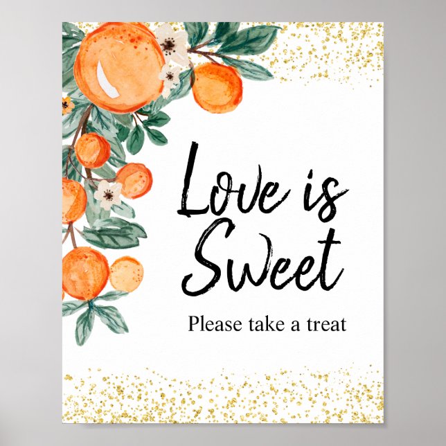 Sommar Citrus Apelsin Akvarell Kärlek är Sött Poster (Framsidan)