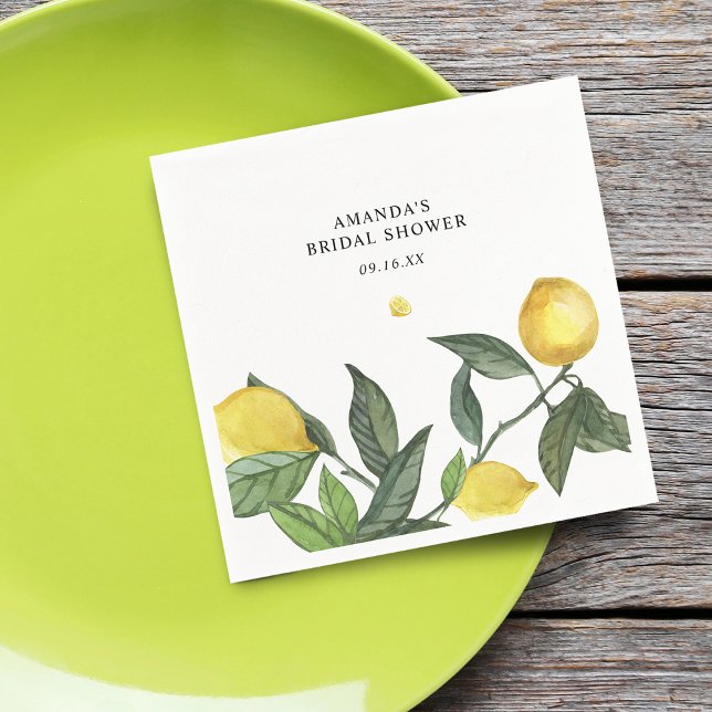 Sommar Citrus Citron Grönska Bröllopsfest Pappersservett (Summer Citrus Lemon Greenery Bridal Shower Napkins)