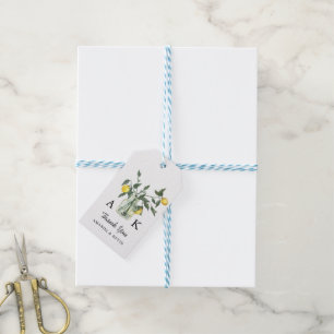 Sommar Citrus Citron Grönska Monogram Bröllop Presentetikett