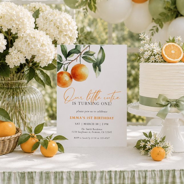 Sommar Citrus Flicka 1-årsdag Vår lilla sötnos Inbjudningar (Skapare uppladdad)