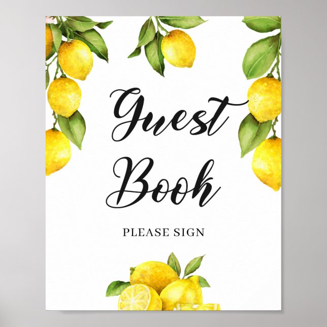 Sommar Citrus Lemon Guest Bok Sign Baby Shower Poster (Framsidan)