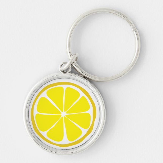 Sommar-Citrus Lemon Keychain Rund Silverfärgad Nyckelring (Framsidan)