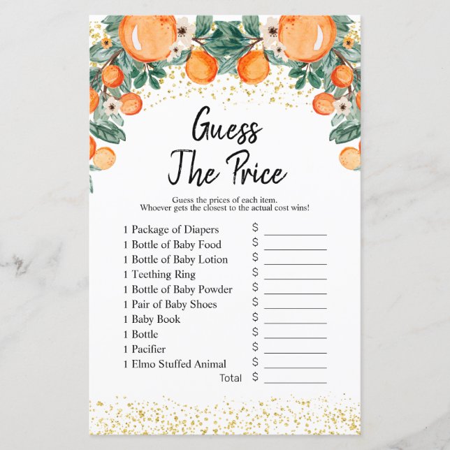 Sommar Citrus-Orangen gissa prist spel (Framsida)