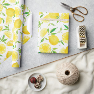 Sommar Citrus Watercolor Citron Mönster Presentpapper
