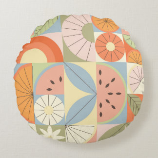 Sommar Citrus Watermelon: Abstrakt Geometric Patte Rund Kudde