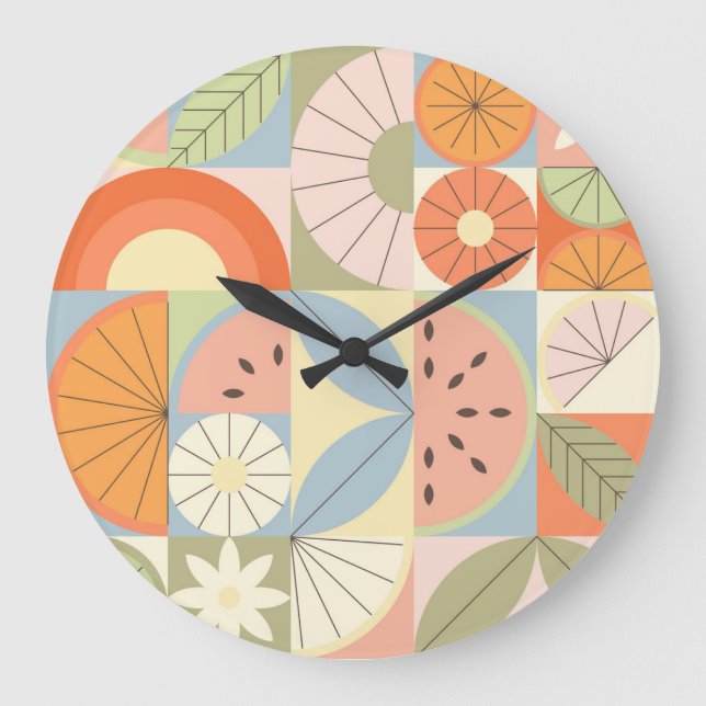 Sommar Citrus Watermelon: Abstrakt Geometric Patte Stor Klocka (Framsida)
