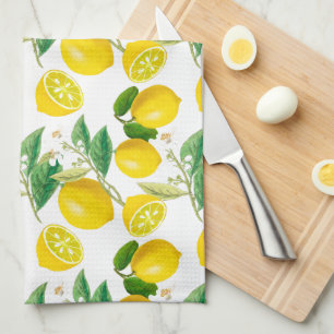 Sommar, citrusfrukter, blommigt stil, citron kökshandduk