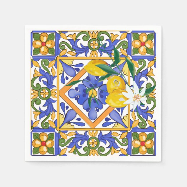 Sommar,citrusfrukter,sicilianska,stil,Medelhavet,c Pappersservett (Framsidan)