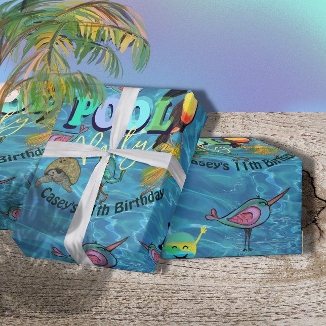 Sommar Coola Bassäng Party Barns födelsedag Presentpapper (Summer Cool Pool Party Kids Birthday Wrapping Paper)