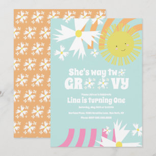 Sommar Daisy Blomma Retro Sätt Två Groovy Födelsed