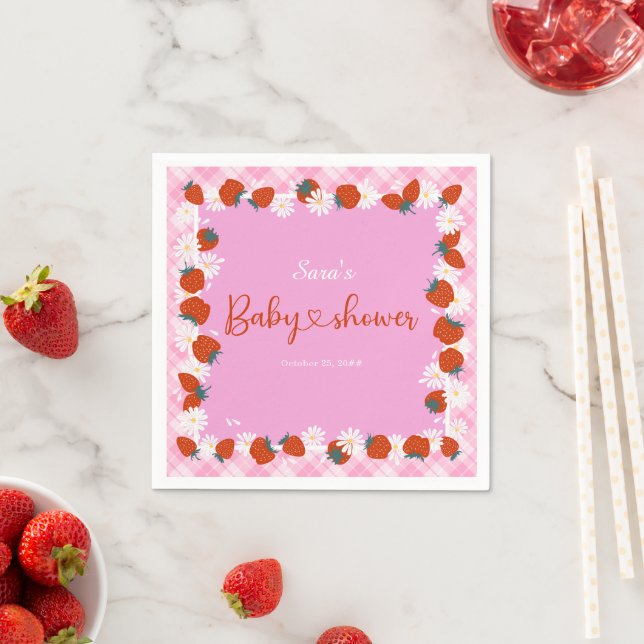 Sommar Daisy Flower Berry Sweet Baby Shower Pappersservett (Insitu)