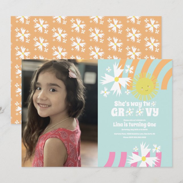 Sommar Daisy Flower Retro Way Two Groovy Photo (Fram/baksida)