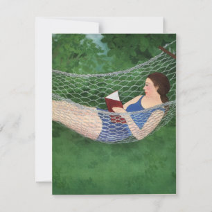 Sommar dam som läser bok i hammockmeddelandet meddelande