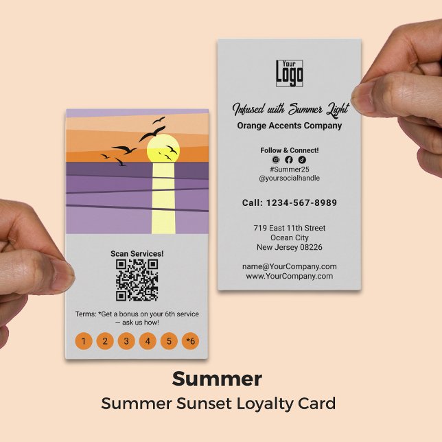Sommar-design, malltjänst lojalitetskort (Summer Sunset Design Template Service Loyalty Card)
