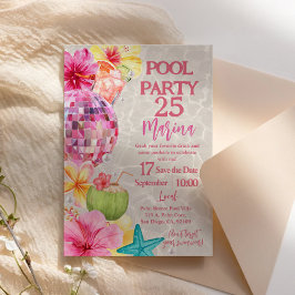 Sommar Disco Luau Poolparty Födelsedagsinbjudan Inbjudningar