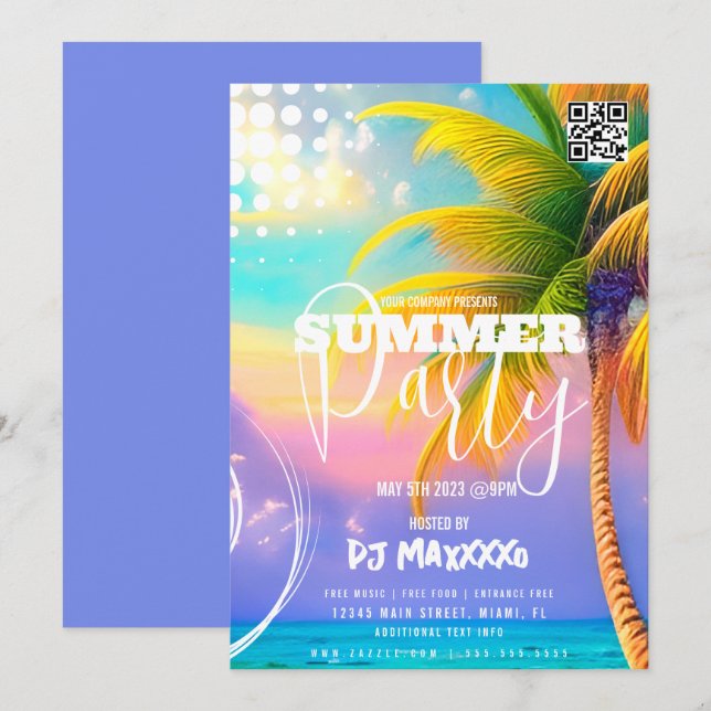 Sommar DJ-evenemang Beach Party Club Flyer C Inbjudningar (Fram/baksida)