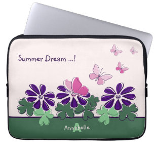 Sommar Dream! Rosa Butterfly Flutter Namn Laptop Fodral