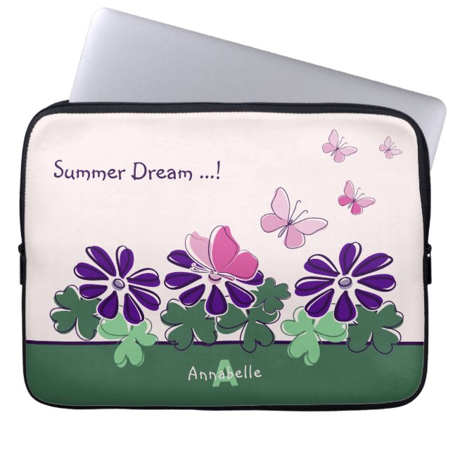 Sommar Dream! Rosa Butterfly Flutter Namn Laptop Fodral (Framsidan)