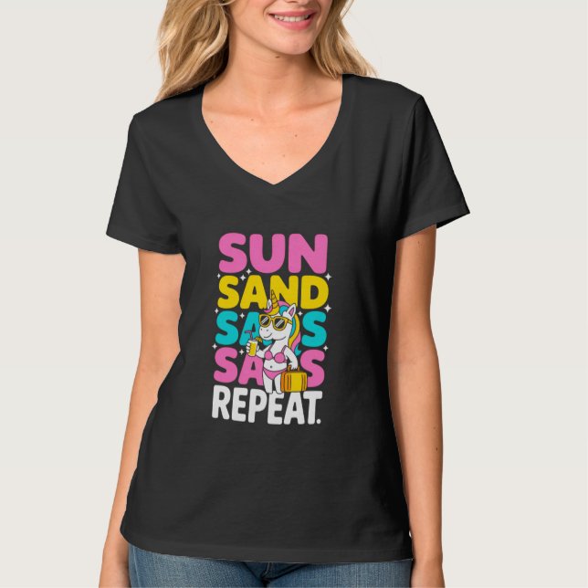 Sommar Enhörning Sol Sand Fräckhet Upprepa Strand  T Shirt (Framsida)