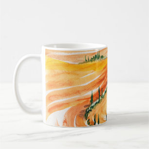 Sommar fält. Vattenfärgmålning. Toscansk landsc Kaffemugg