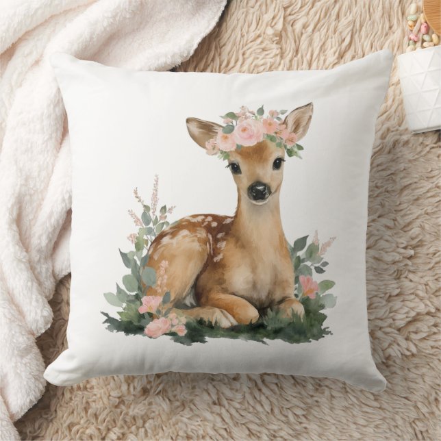 Sommar Fawn Akvarell Baby Shower Kudde (Filt)