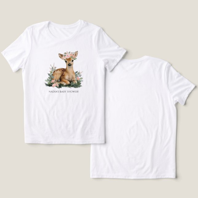 Sommar Fawn Watercolor Blivande Mamma T Shirt (Design fram och bak)