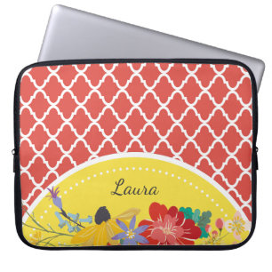 Sommar Fiesta Red Blommigt Quatrefoil med Namn Laptop Sleeve