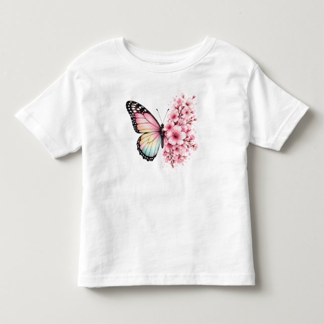 Sommar Fjäril Blommor Akvarell Blommig Design T Shirt (Framsida)