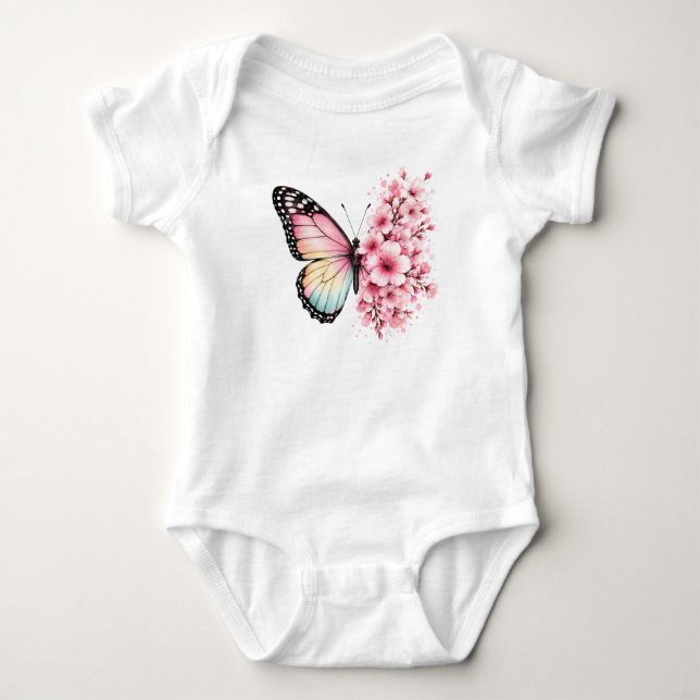 Sommar Fjäril Blommor Akvarell Blommig Design T Shirt (Framsida)