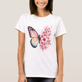 Sommar Fjäril Blommor Akvarell Blommig Design T Shirt