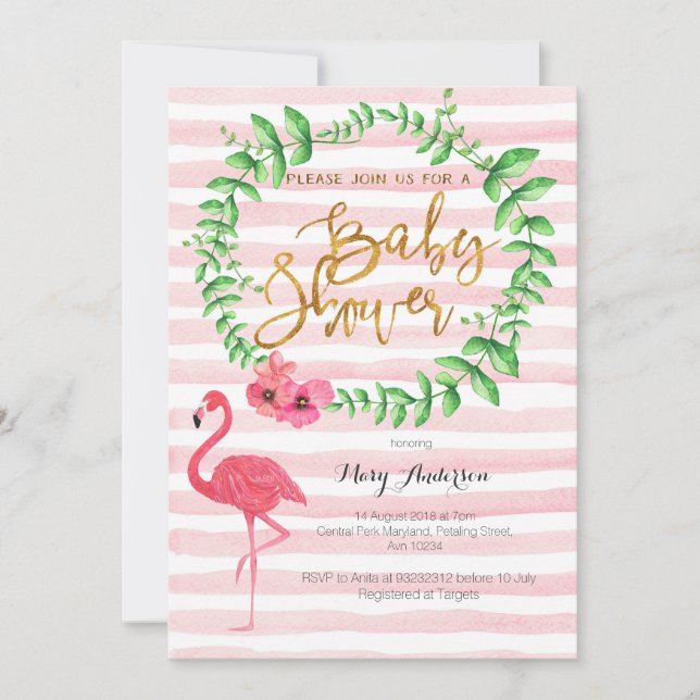 Sommar Flamingo Baby Shower-inbjudan Inbjudningar (Framsida)