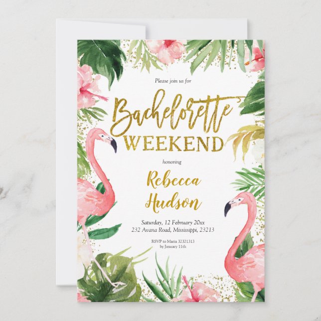 Sommar Flamingo Bachelorette Helg inbjudan (Framsida)