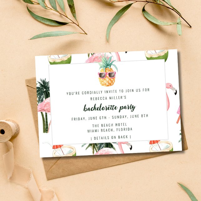 Sommar Flamingo Bassäng Party Bachelorette Party Inbjudningar (Summer Flamingo Pool Party Bachelorette Party Invitation)