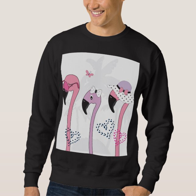 Sommar Flamingo: Beach Vintage Illustration. Lång Ärmad Tröja (Framsida)