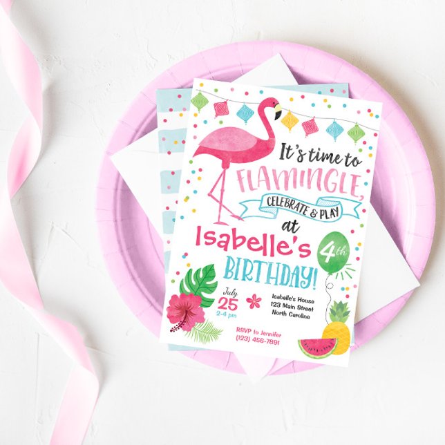 Sommar Flamingo Birthday bjudande, Flamingle Inbjudningar (Skapare uppladdad)