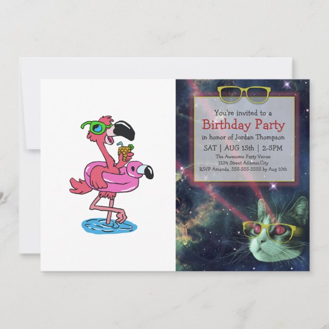 Sommar Flamingo tecknad | välj bakgrund färg Inbjudningar (Framsida)